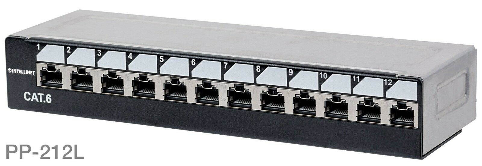 12-Port 1U Cat6 Unshielded Patch Panel, Top Entry Punch Down, Locking Function