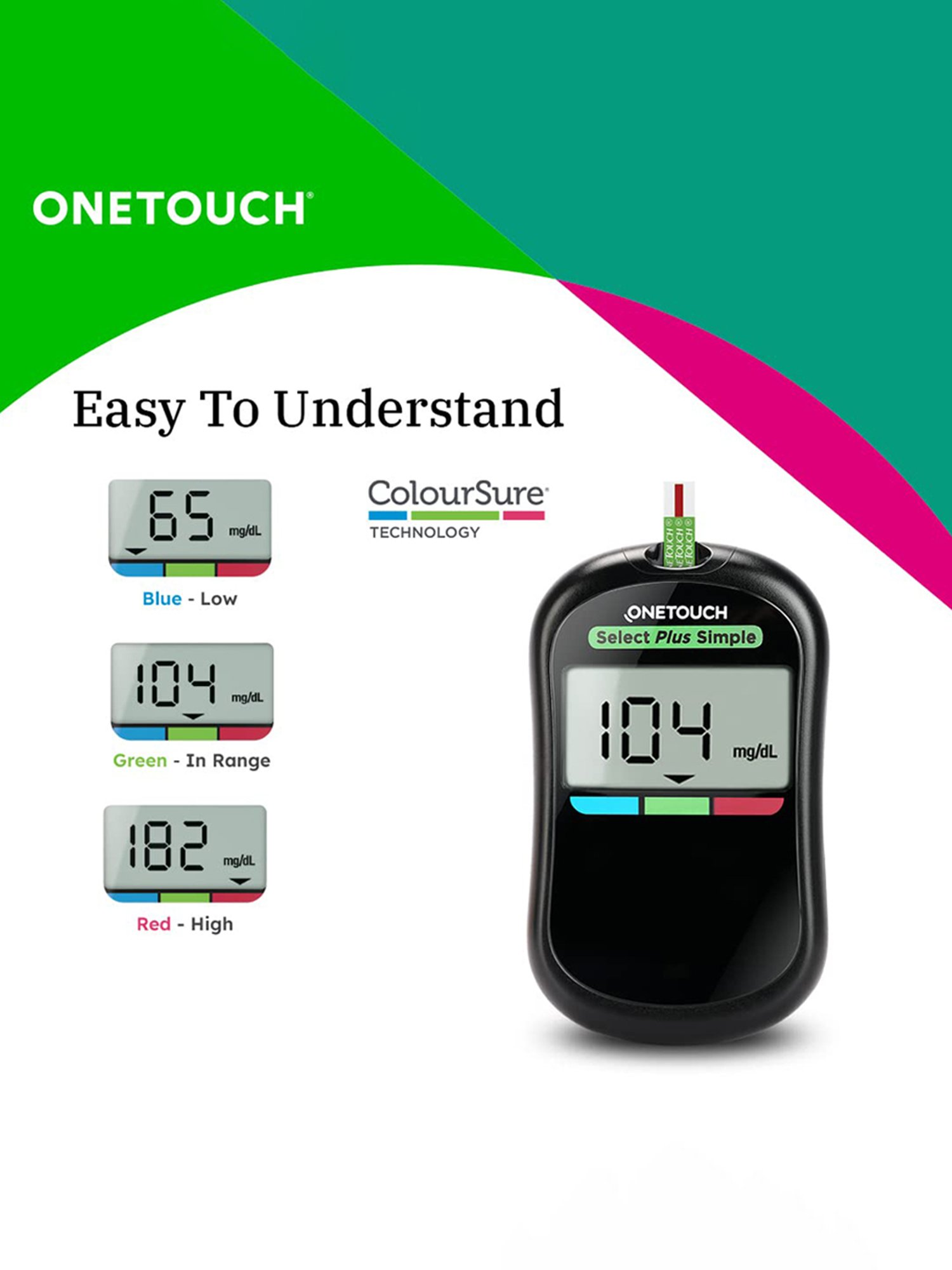 OneTouch Select Plus Simple glucometer combo with 50 Test Strips & 60 Ultrasoft Lancets