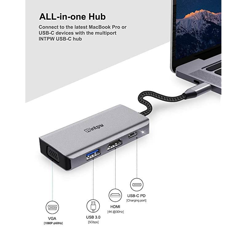 USB C to VGA Adapter USBC to HDMI 4K Multiport Adapter for MacBook ProMacBook Airipad ProDell XPSNintendo Switch with Thunderbolt 3 Port