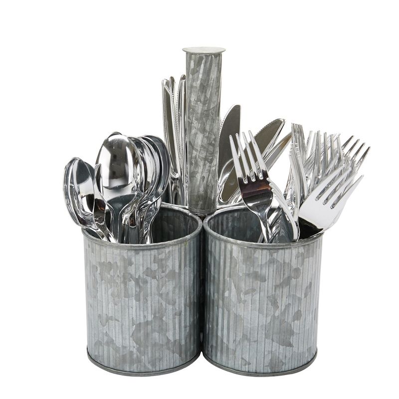MIND READER Utensil Caddy [3 Round Compartments] (SILVER LINES)