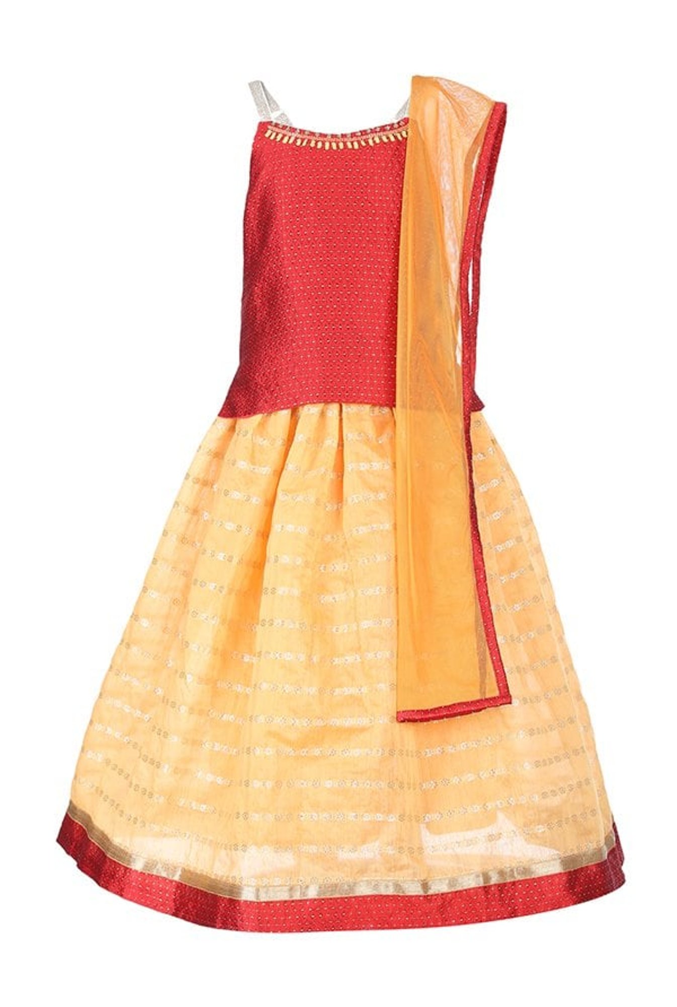 A Little Fable Kids Red & Beige Embellished Lehenga Choli