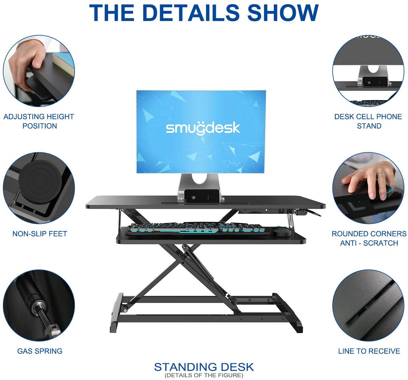 SMUGDESK Standing Gaming Desk 36", X- Shaped Large E-Sports Desk Ergonomic Tabletop Workstation Desk Riser, Home Office Desk with Keyboard Tray for Laptop
