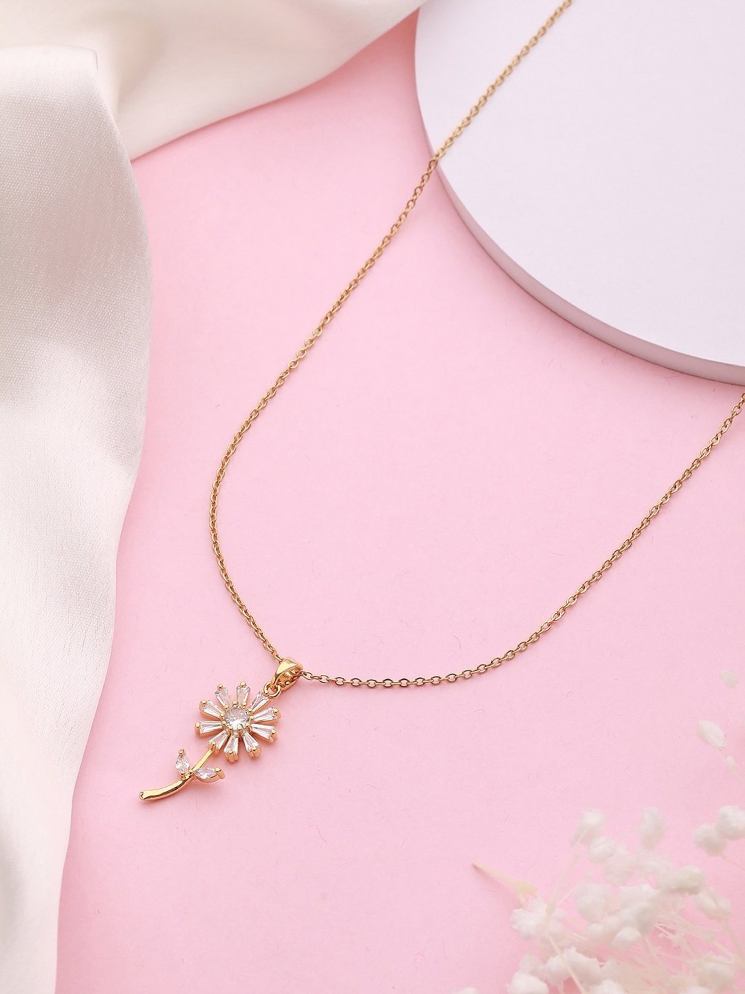 Aatmana Gold-Plated CZ-Studded Floral Pendant with Chain