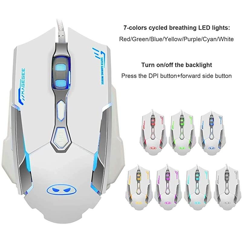 Gaming Keyboard and mouse Combo, GK806 LED Rainbow Backlit USB Keyboard and Mouse Set, G7 Gaming Mouse and Keyboard 104 Key Computer Gaming Keyboard with Wrist Rest-White