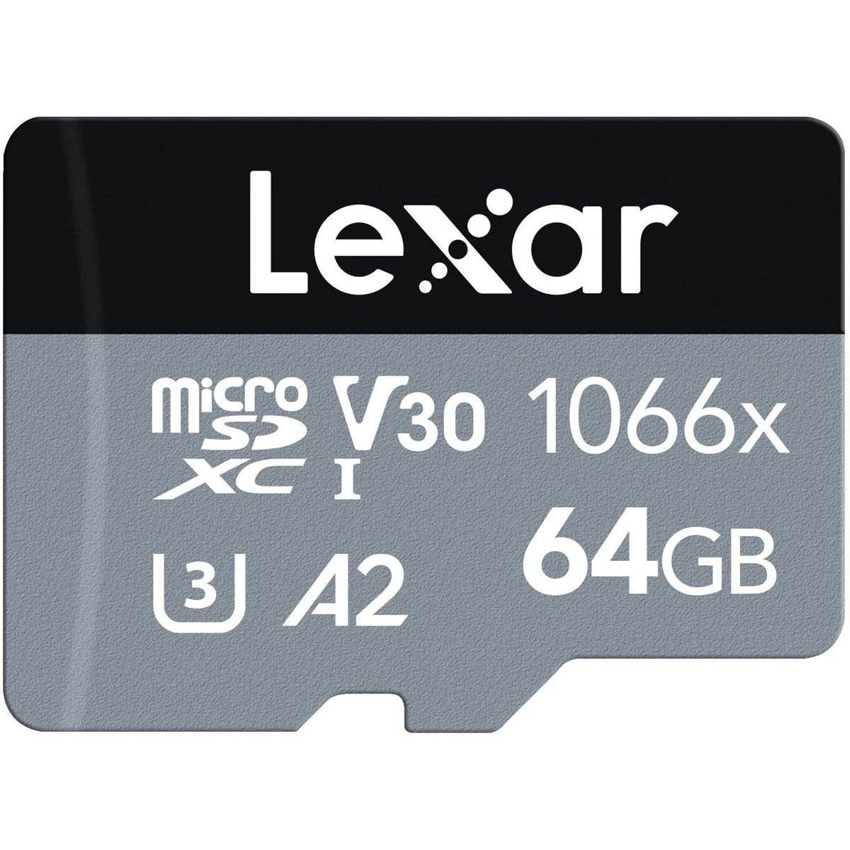 Lexar SILVER Professional 1066x 64GB microSDXC UHS-I Memory Card with SD Adapter