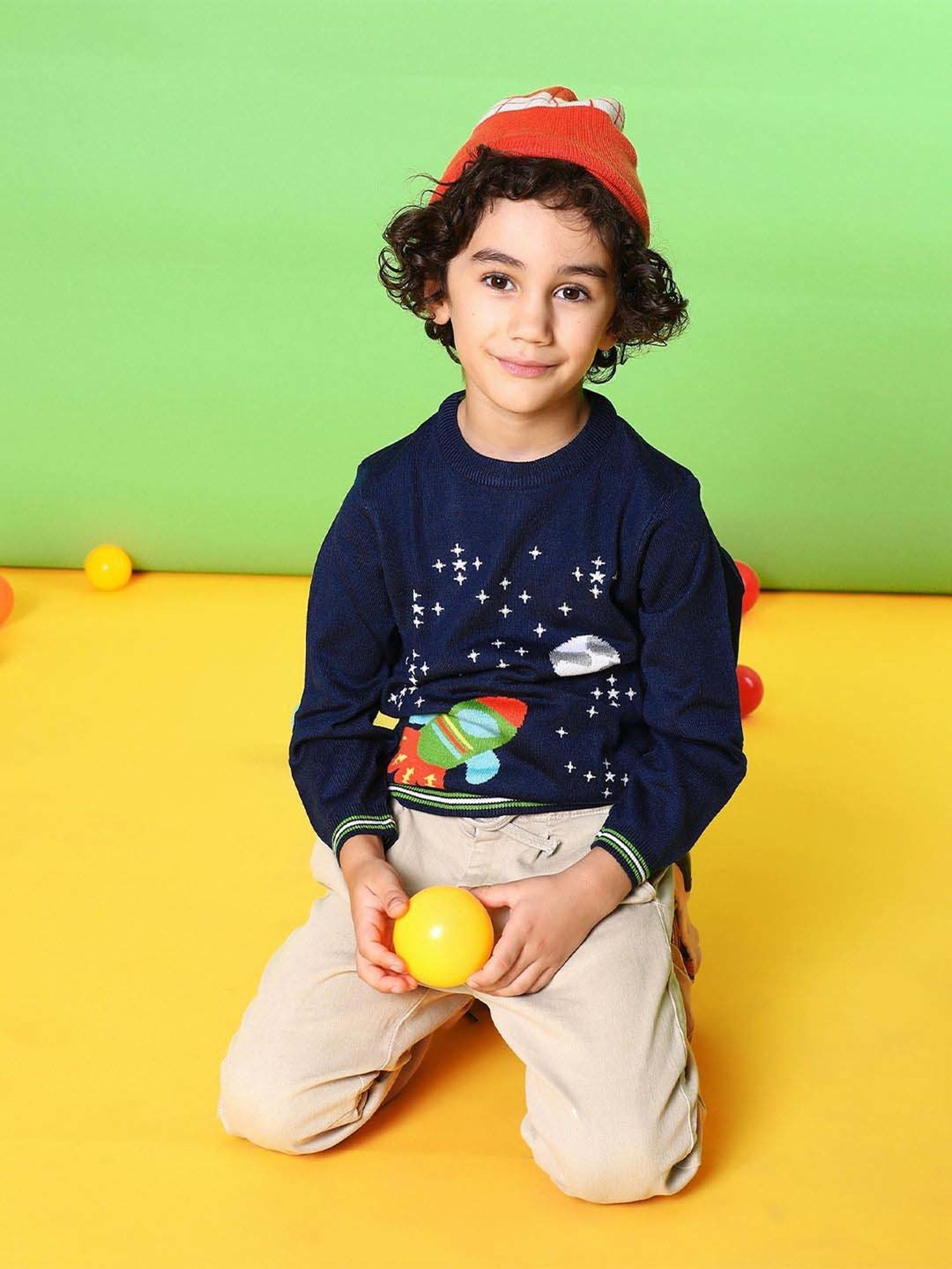 Nauti Nati Kids Navy Printed Full Sleeves Sweater