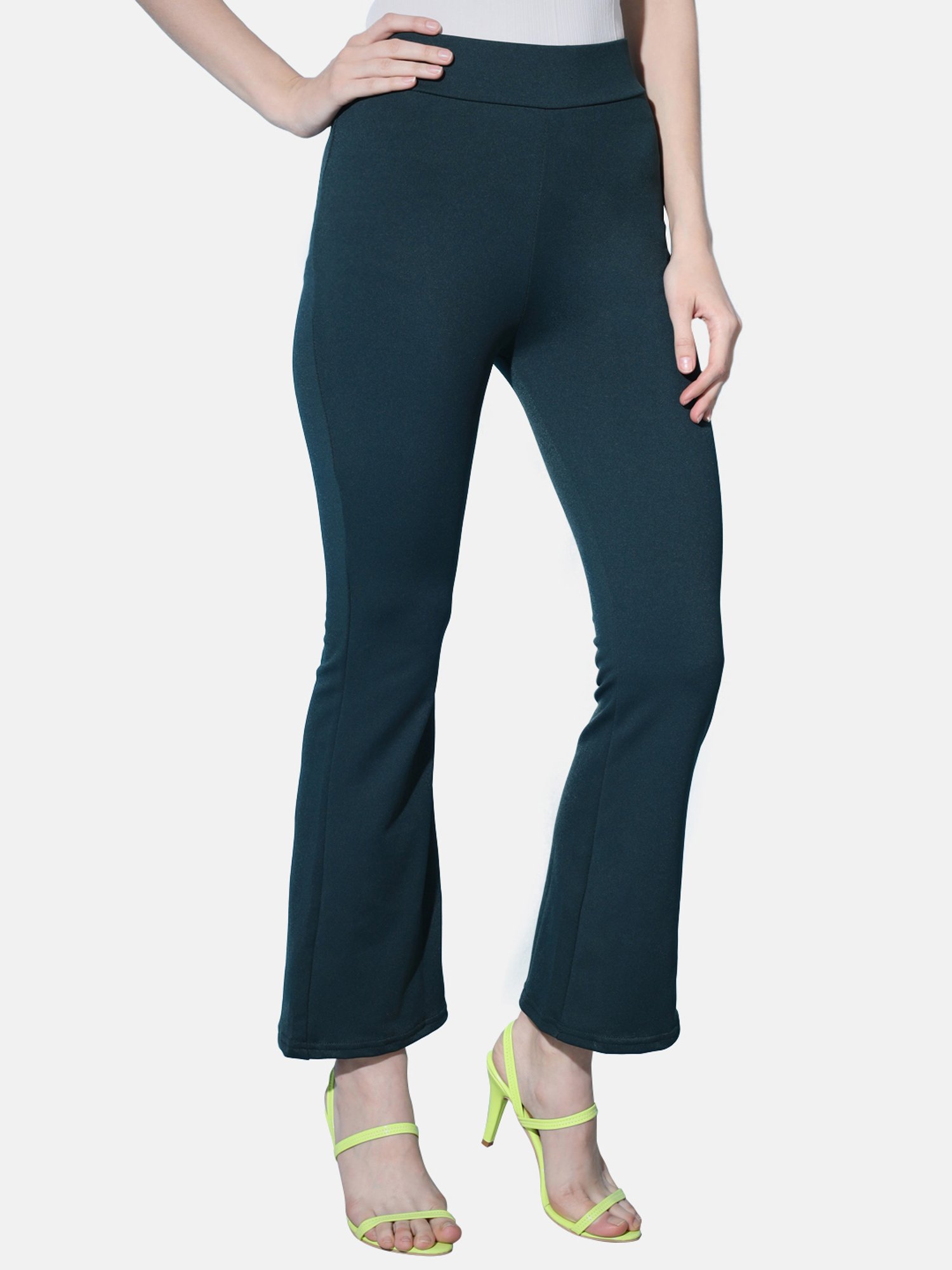 BUYNEWTREND Teal Green Mid Rise Trousers