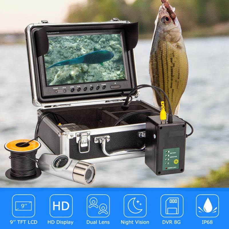 15m Dual lens 9" HD LCD Monitor Fish Finder Underwater Fishing Video Recording DVR