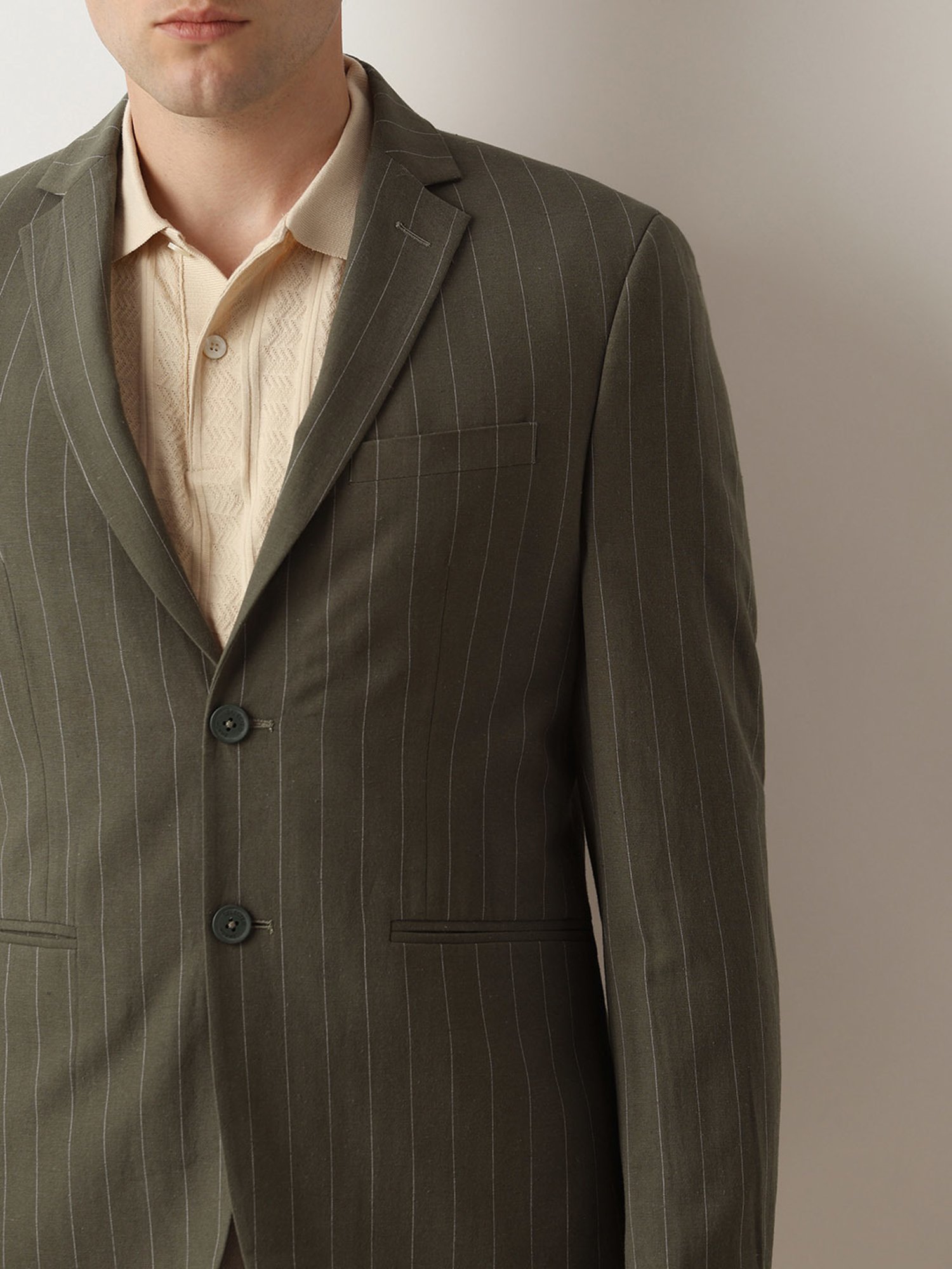 SELECTED HOMME Green Slim Fit Striped Blazer