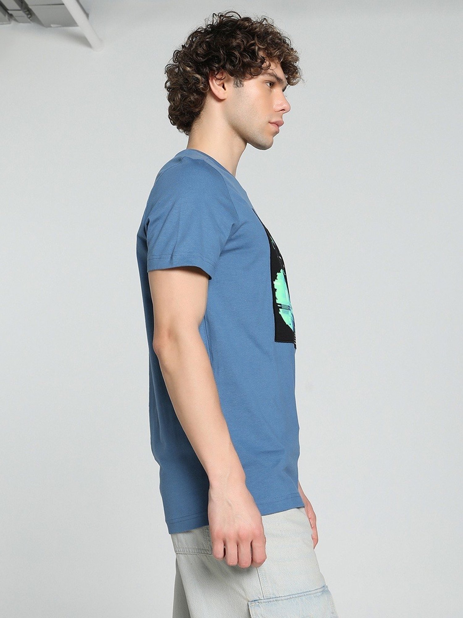 Puma Blue Cotton Regular Fit Printed T-Shirt