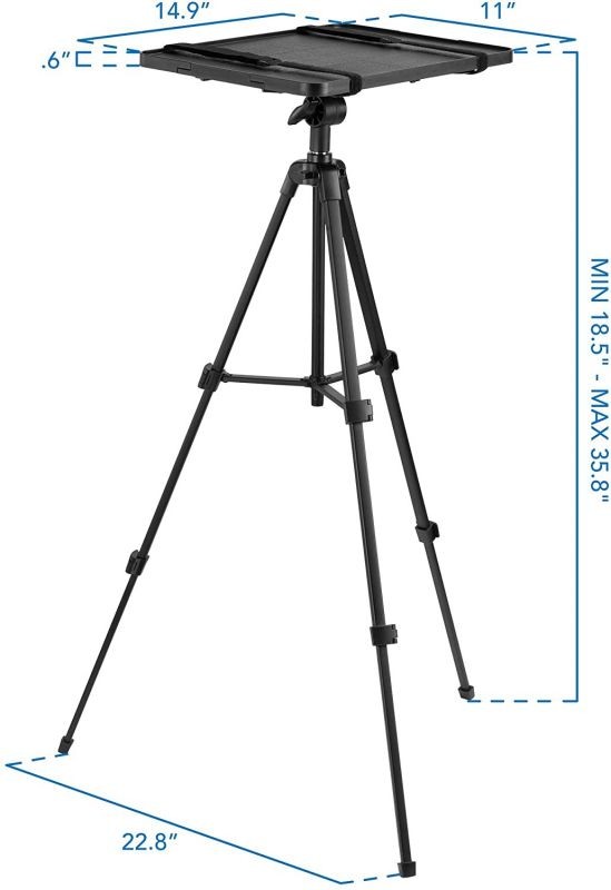 Projector Tripod Stand - Tilting Tray Provides Perfect Viewing Angles | Stable on Carpet, Hardwood & Grass - Double Harness Straps Built in | Folding Projector Mount fits into Nylon Carrying Case