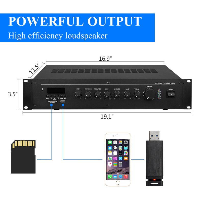 CAMPOTECH Professional Audio Wireless  Power Amplifier at 8-16O Mixer Amplifier Mulit- Channel Rack Mount Bridgeable, LED Indicators, Shockproof Binding Posts