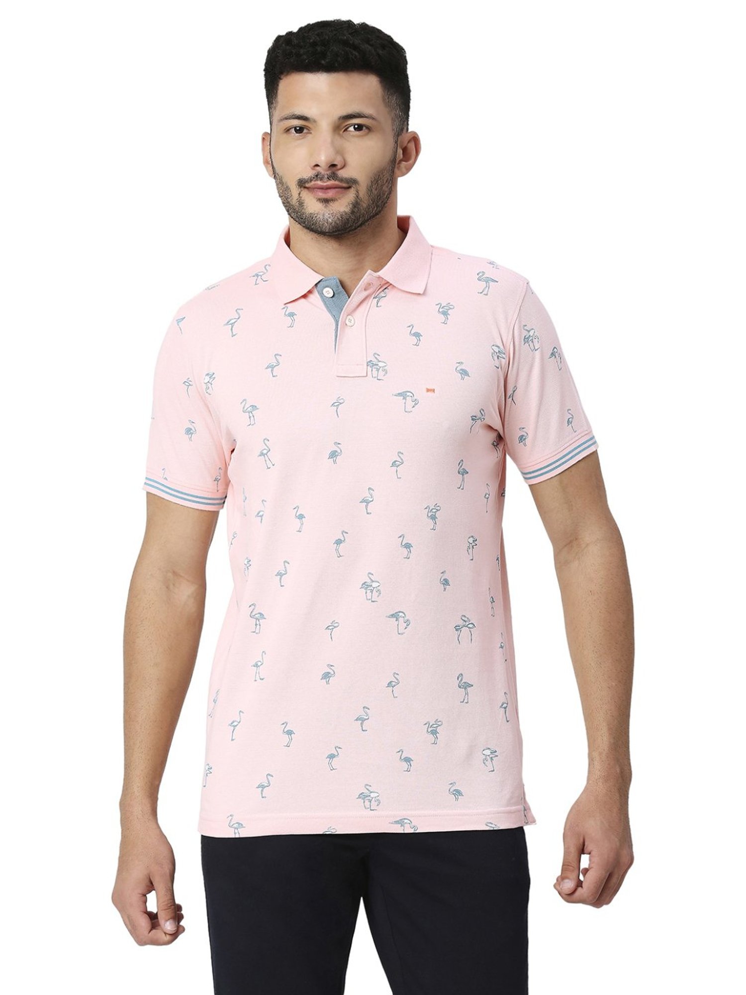 Basics Pink Slim Fit Printed Polo T-Shirt