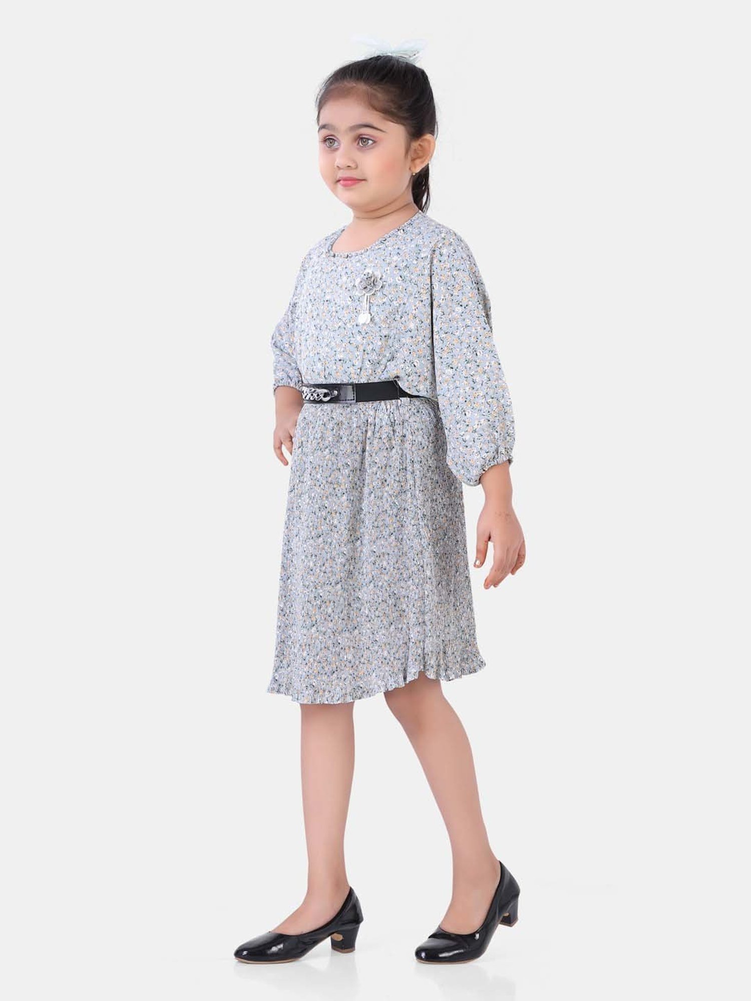 poplins Kids Blue Cotton Floral Print Dress
