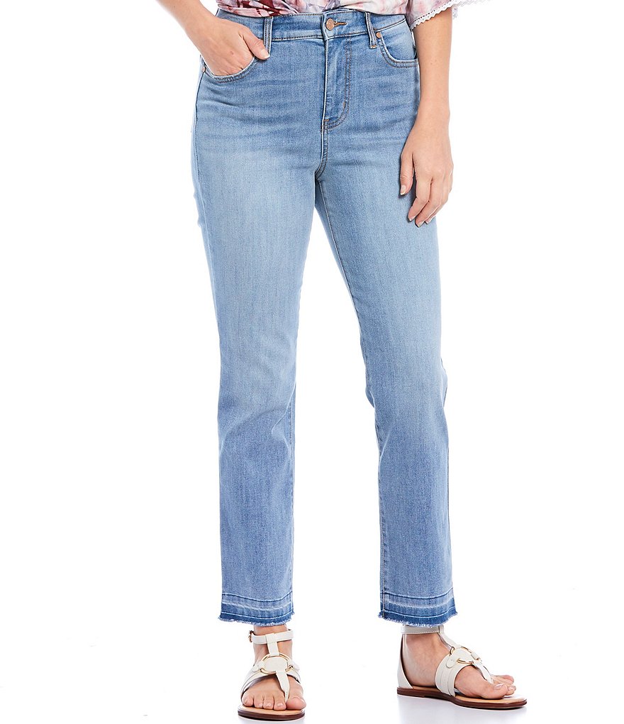 Code Bleu Classic Straight Leg Frayed Hem Ankle Jeans