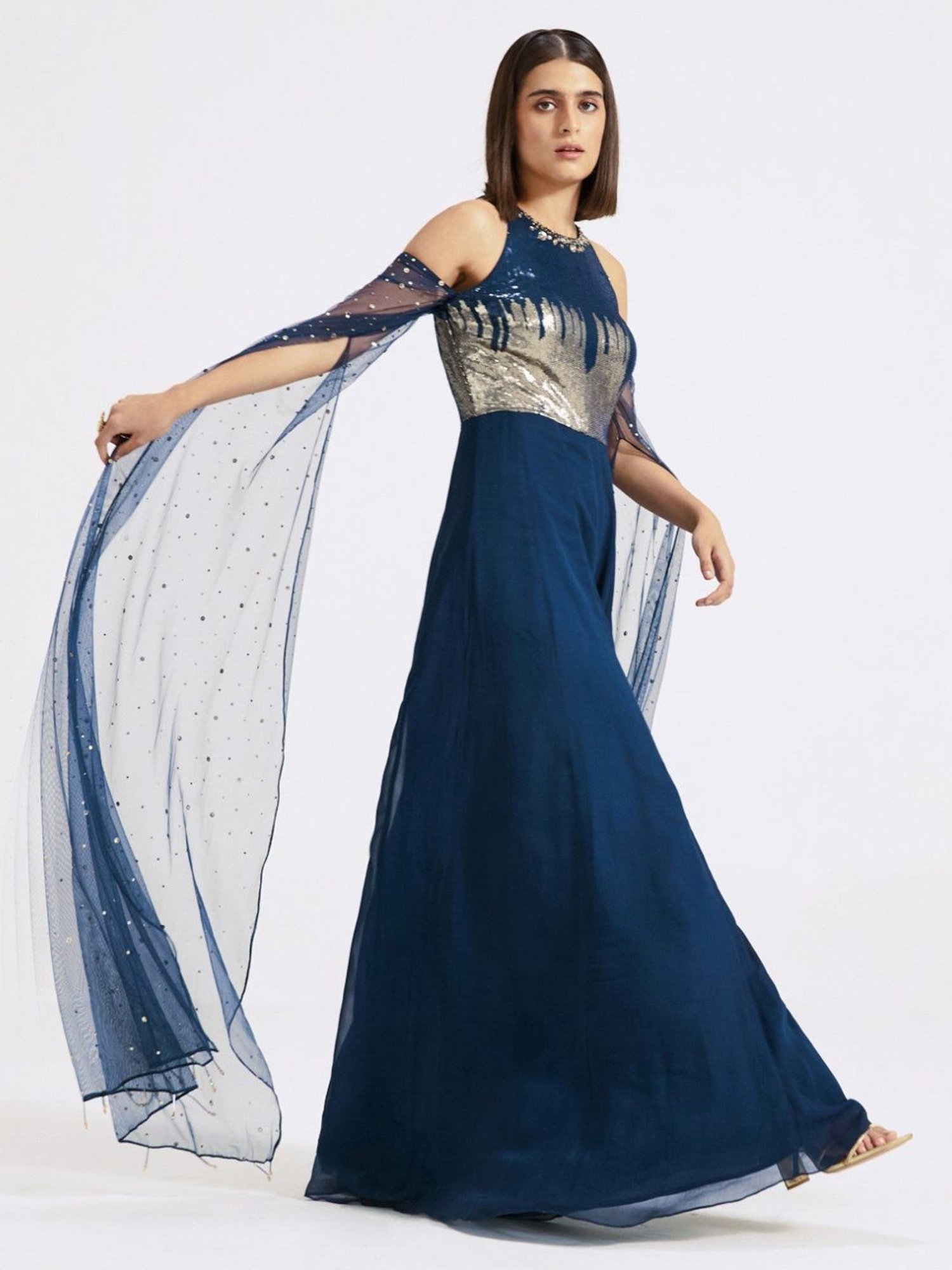 Basanti Kapde aur Koffee Blue Evolve Cold Shoulder Jumpsuit