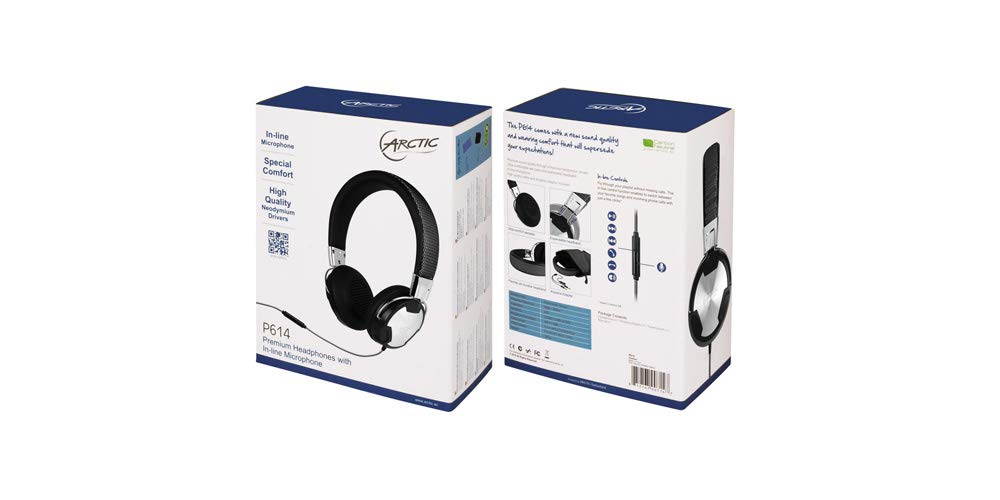 ARCTIC P614 Premium Wired Headphones/Headset In-Line-Mic and Enhanced Neodymium Drivers, for Apple iPhone & Samsung or LG Tablets and Smartphones - 30 Hours Playback Time - Black