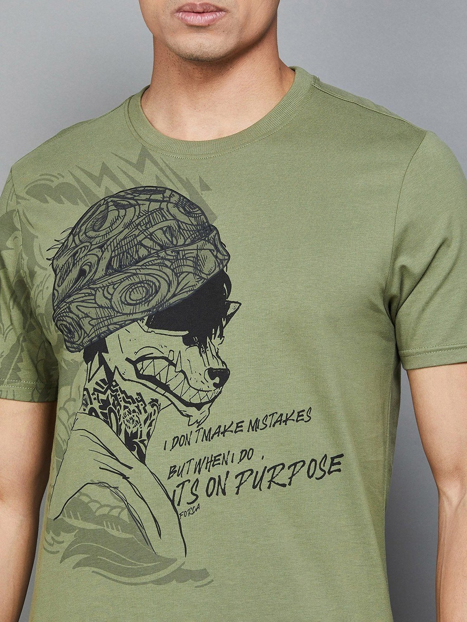 Forca by Lifestyle Sage Cotton Regular Fit Printed T-Shirt