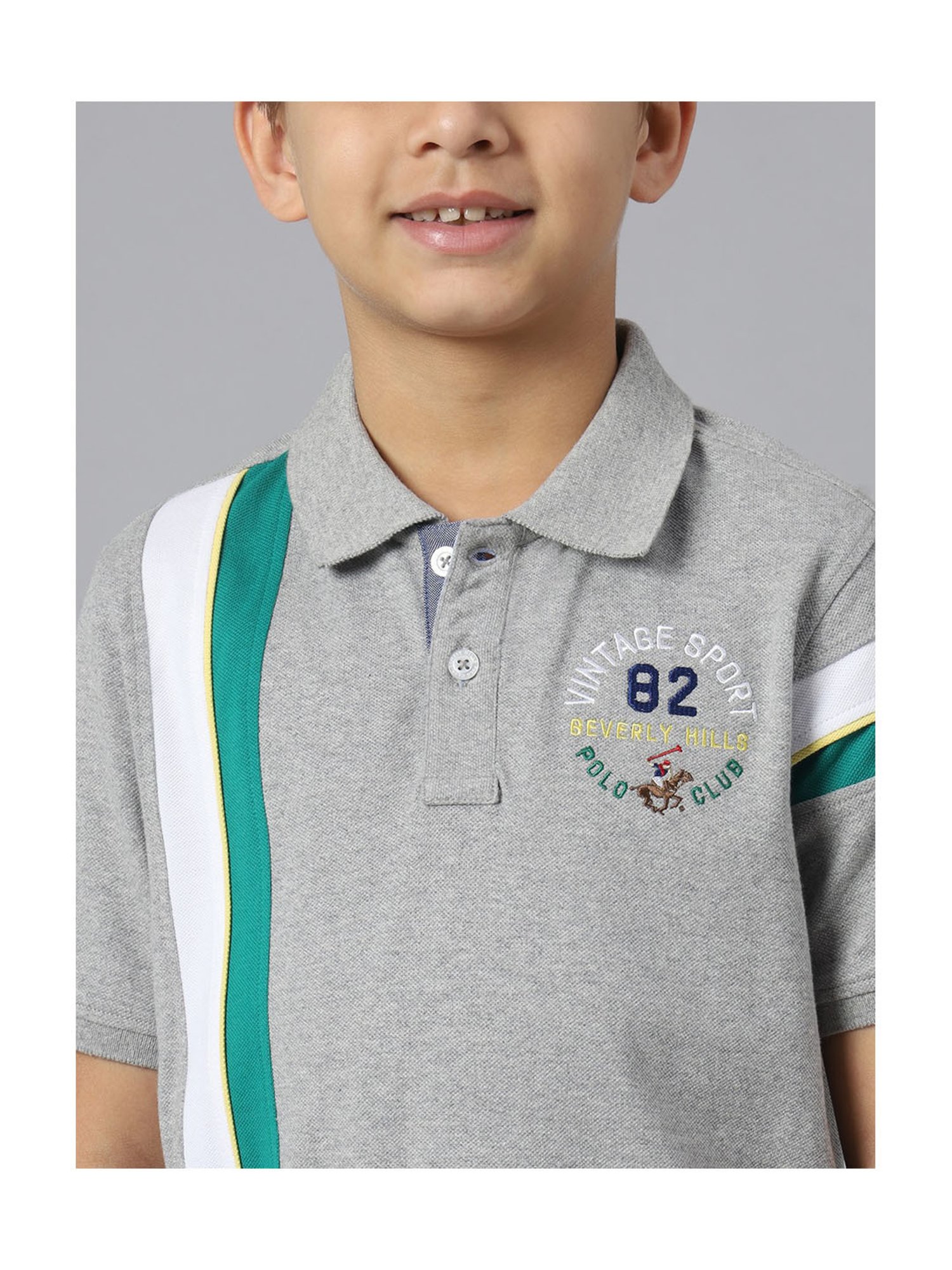 Beverly Hills Polo Club Kids Grey Printed Polo T-Shirt