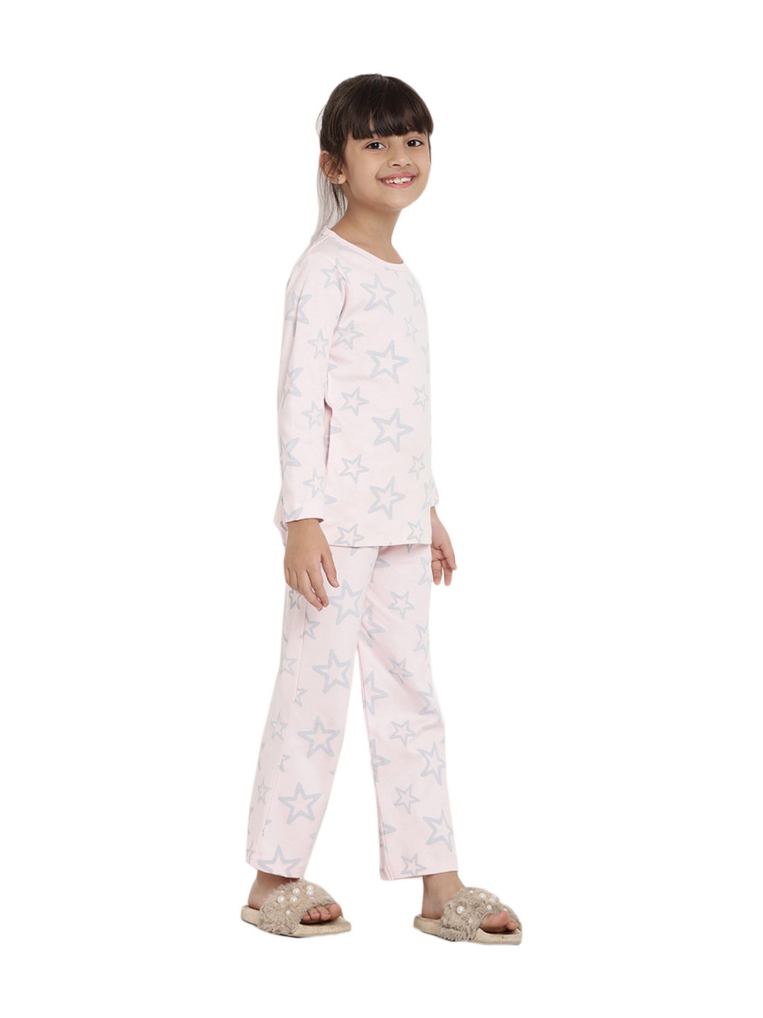 Berrytree Organic Girls Pink Cotton Stars Print Night Suits