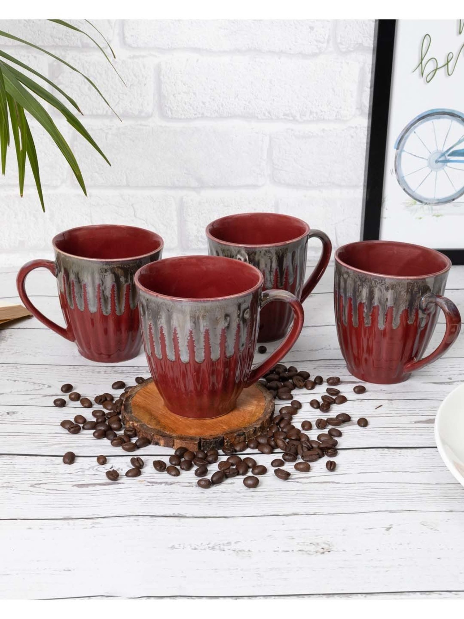 Homesake 'Altered Glaze Latte Melon' Red & Grey Ceramic Mug (0.26 L) - Set of 4