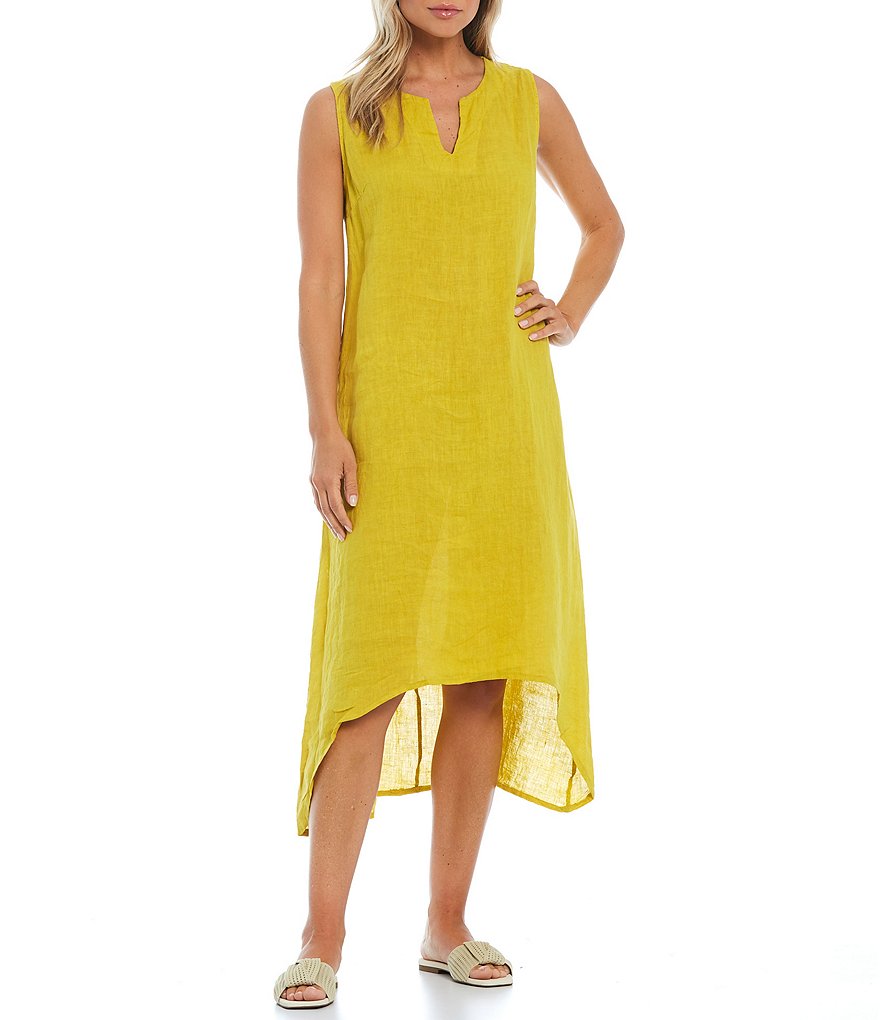 M Made in Italy Sleeveless Linen Hi-Low Dress