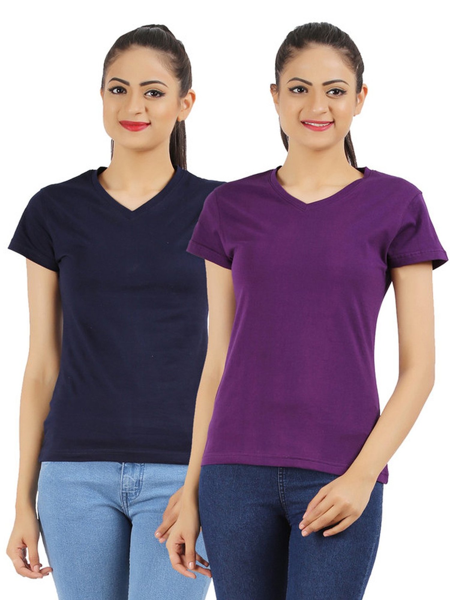 Appulse Navy & Lilac Cotton T-Shirt - Pack Of 2