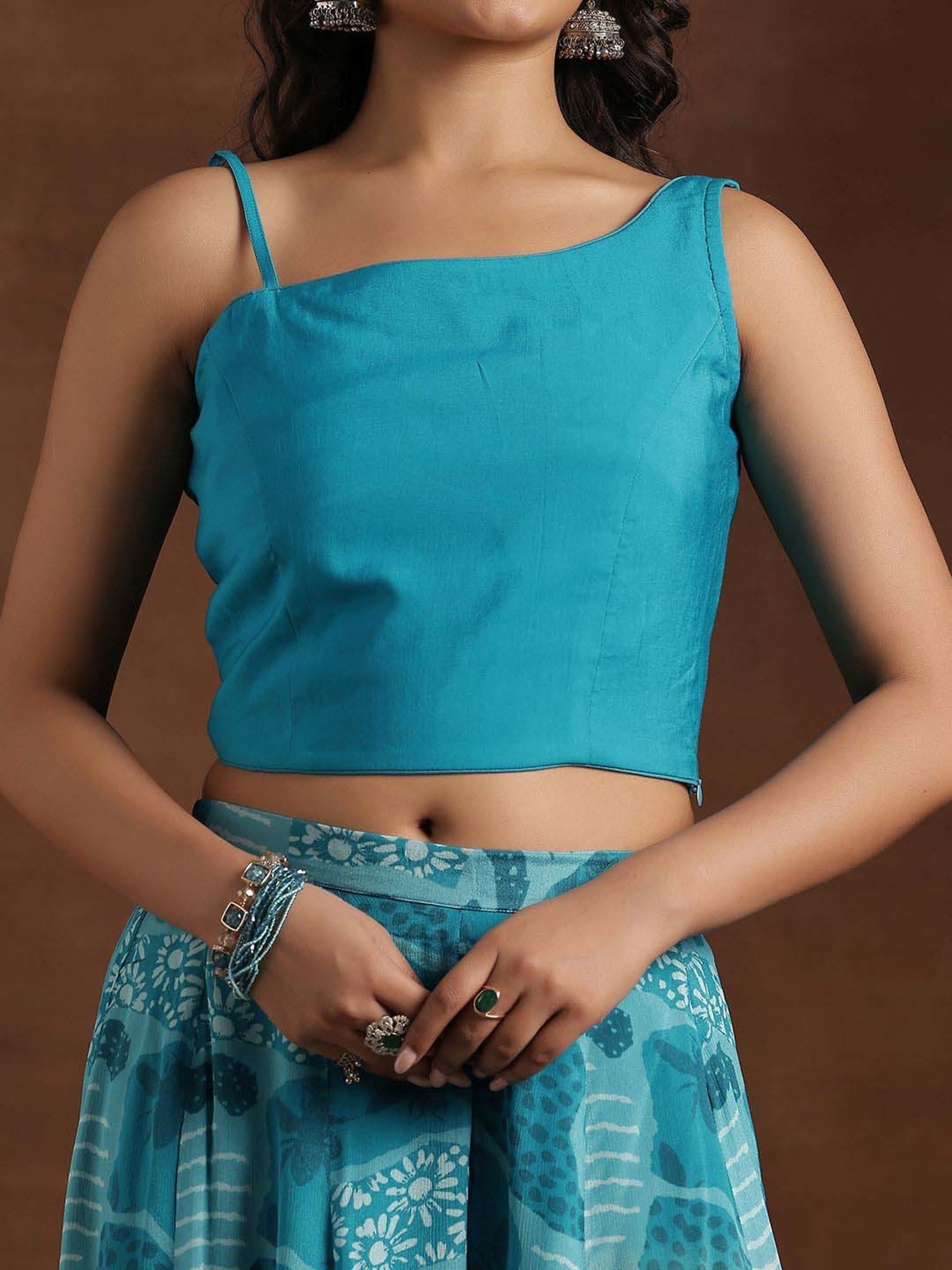 Libas Blue Printed Silk Blend Co-Ords