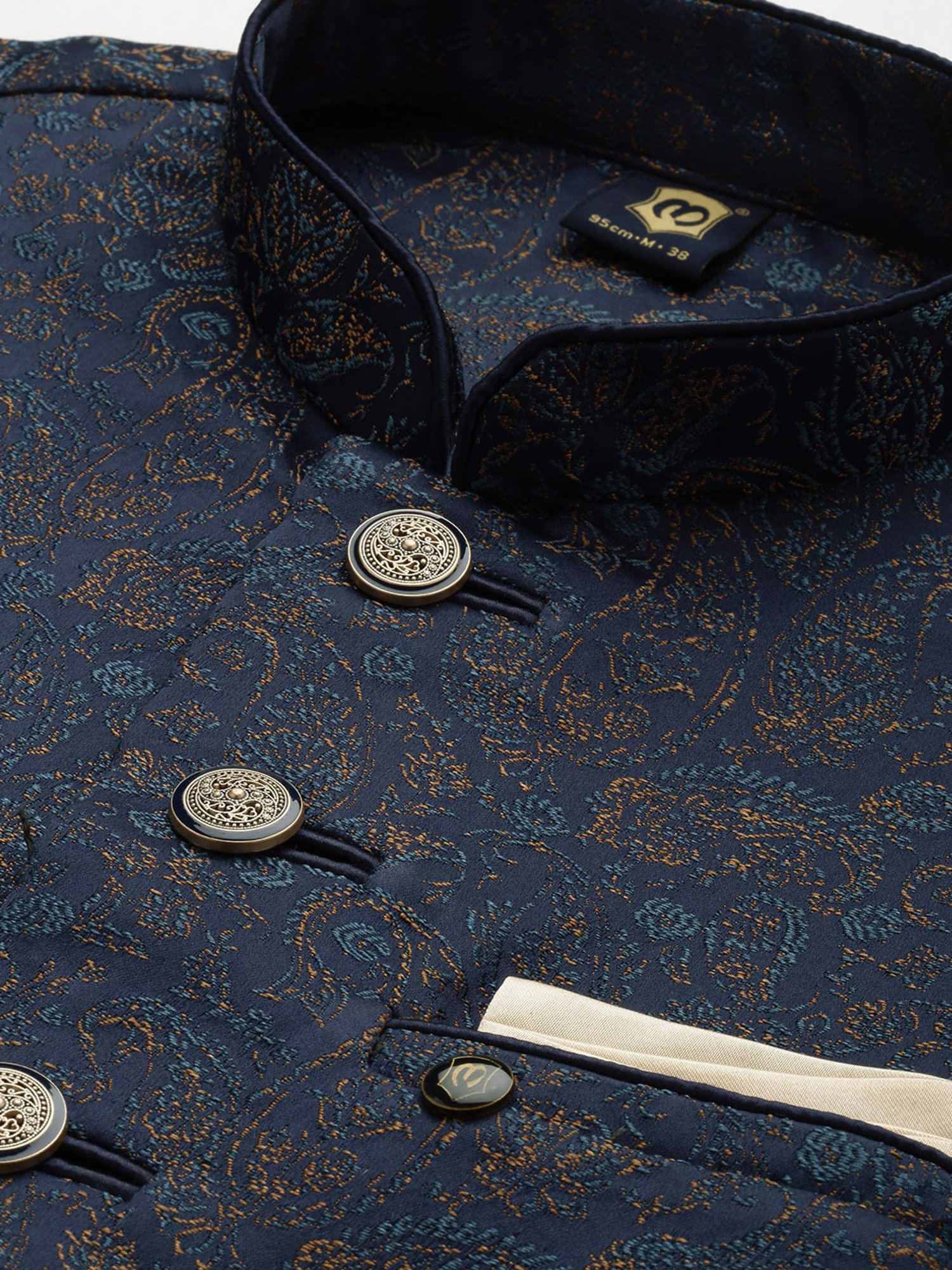 Manyavar Blue Regular Fit Self Design Nehru Jacket