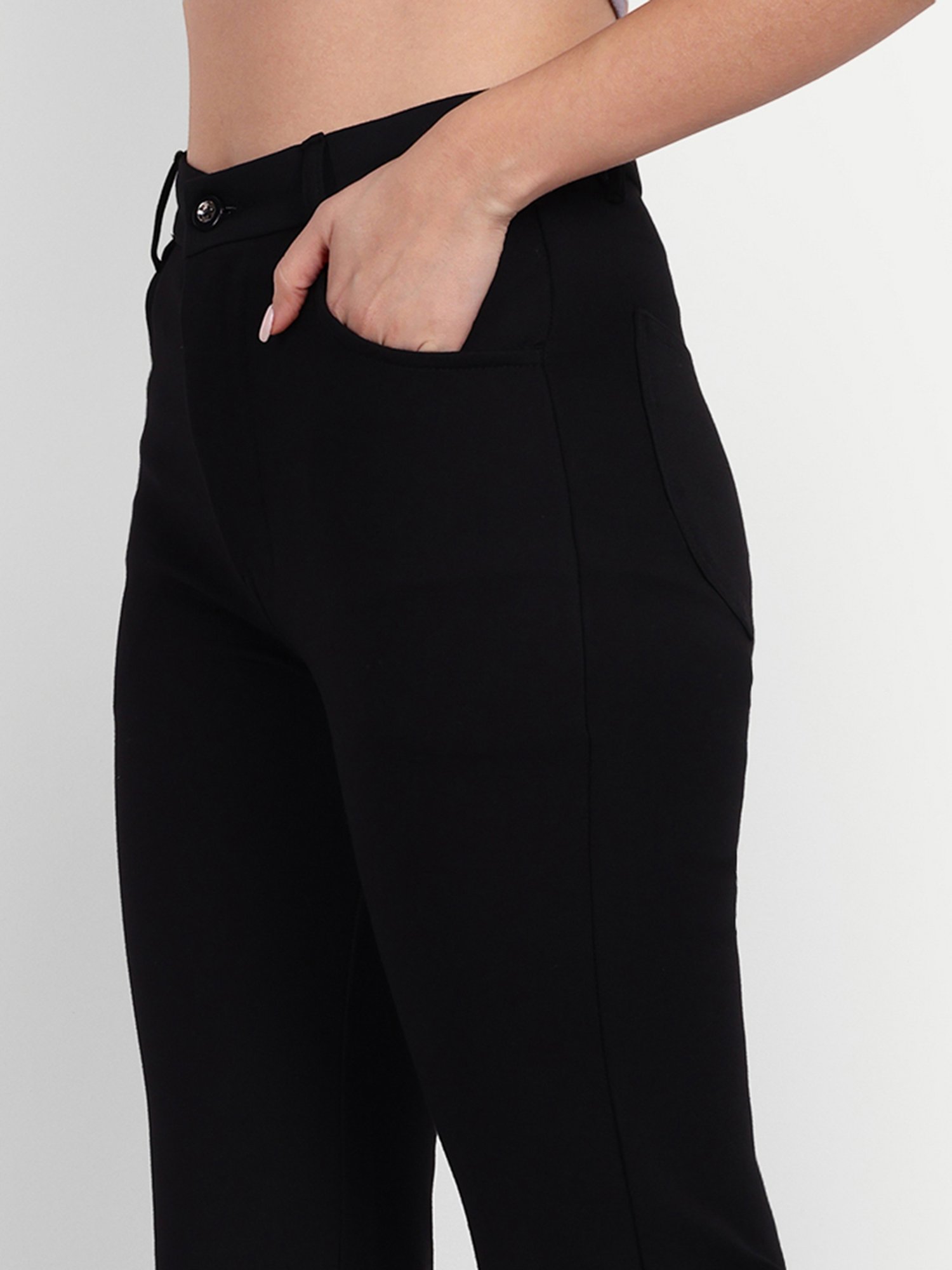 Broadstar Black Relaxed Fit High Rise Flared Trousers