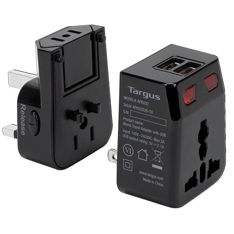 World Travel Power Adapter with Dual USB Charging Ports for Laptop, Phone, Tablet, or Other Mobile Device (APK032US)