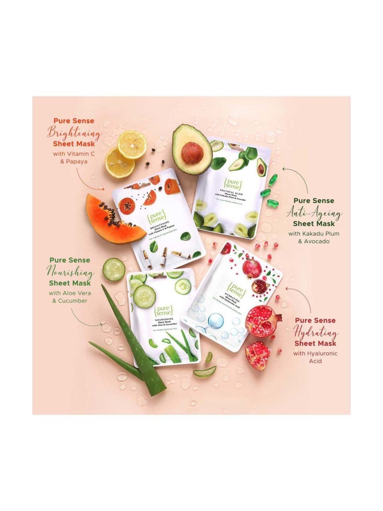 Pure Sense Sheet Mask 100% Natural Care for Nourished Skin (Pack of 4) - 60 gm