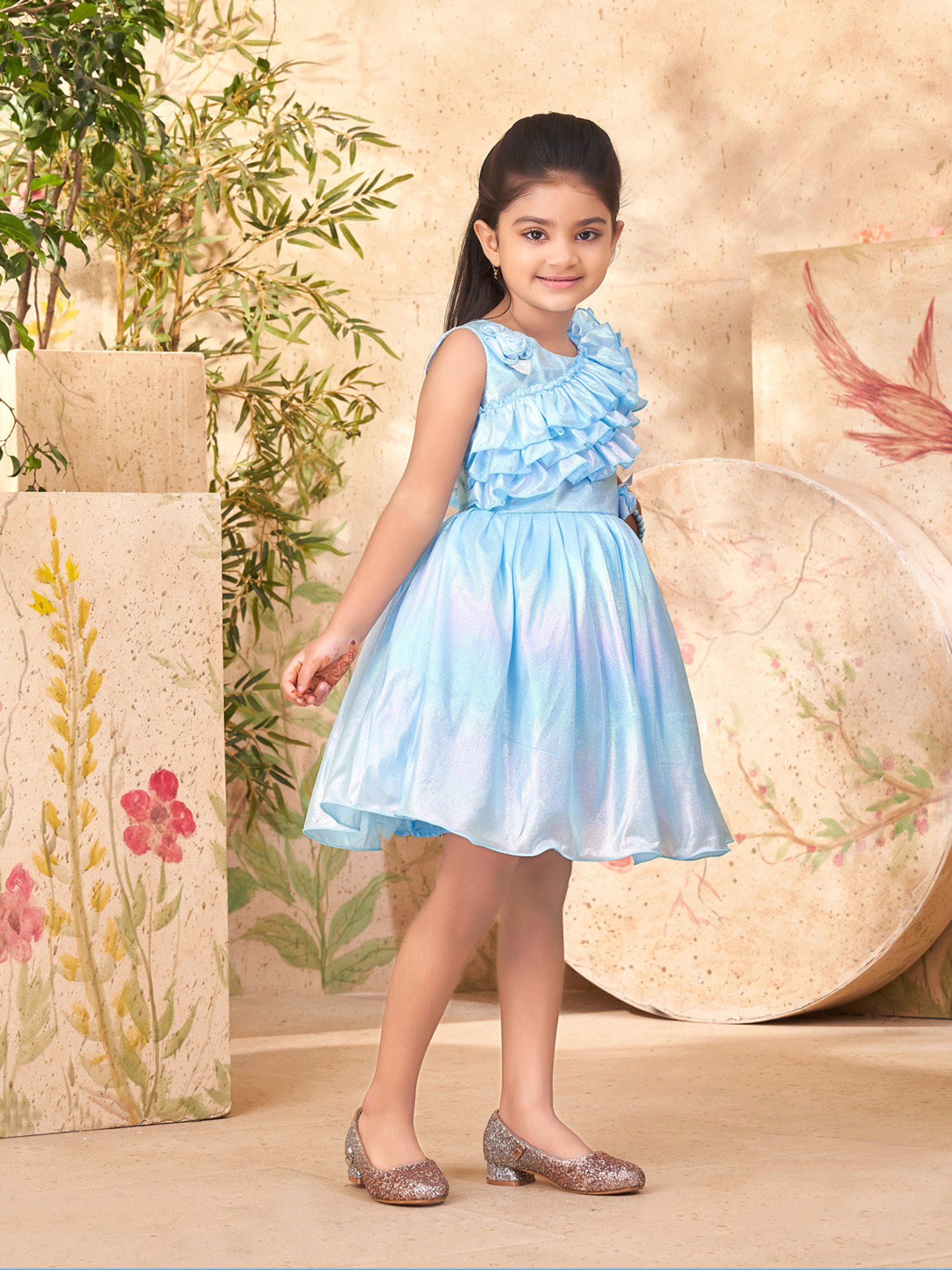 Aarika Girls Blue Solid Dress