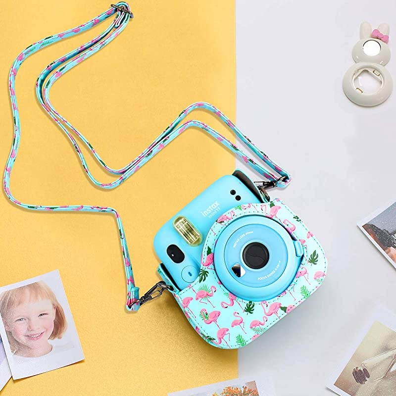 Portable Case Compatible with Fujifilm Instax Mini 11 Instant Camera with Accessories Pocket and Adjustable Strap. (Flamingo)