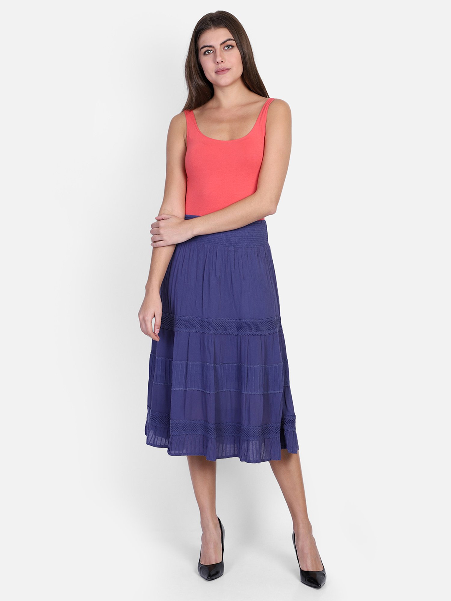 Aditi Wasan Blue A-Line Midi Skirt