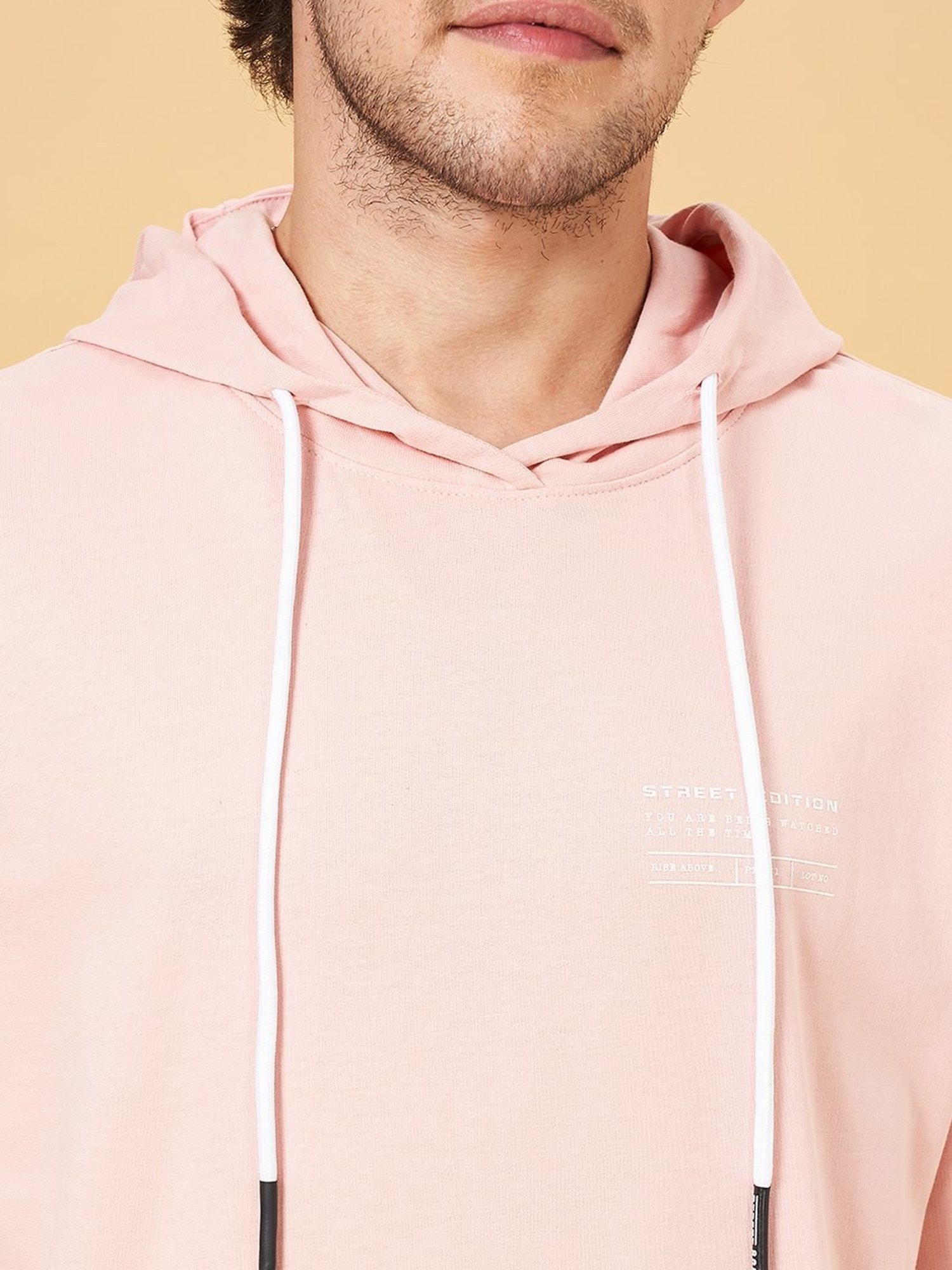 Street 808 by Pantaloons Pastel Pink Cotton Regular Fit Hooded T-Shirt
