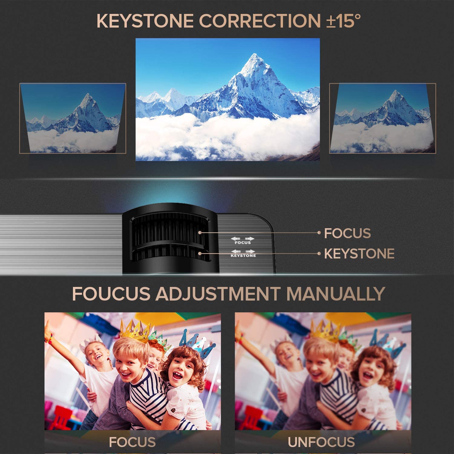 XIAOYA Outdoor Projector, HD Movie Projector Support 1080P, 4000 Lumens Home Theater Projector with HiFi Speaker, Compatible with HDMI, Fire Stick, USB (Black)