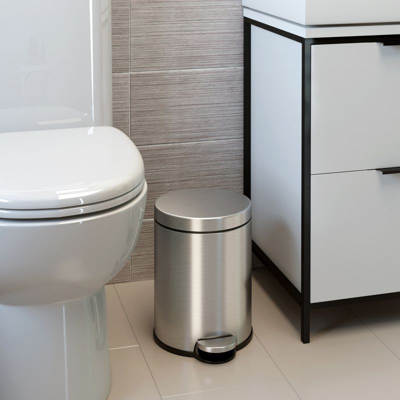 iTouchless Step Pedal Bathroom Trash Can with AbsorbX Odor Filter and Removable Inner Bucket 1.32 Gallon Round Stainless Steel