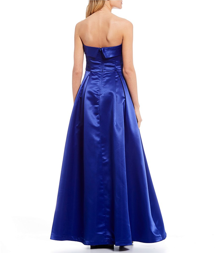 Teeze Me Strapless Cuff-Neck Side Slit Beaded Waist Satin Ball Gown
