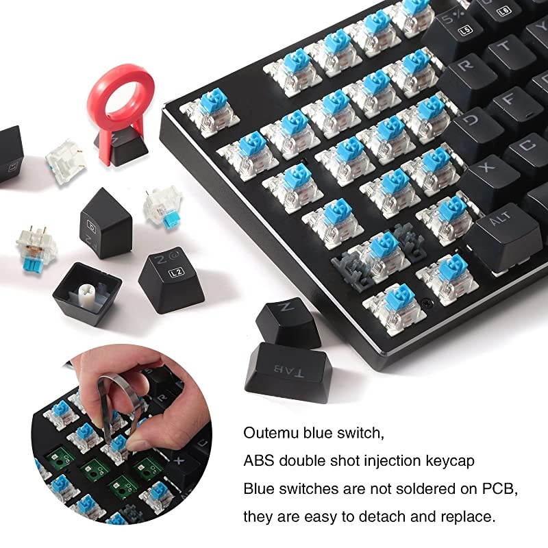 Backlit Mechanical Gaming Keyboard, E-Element LED Clicky Wired Keyboard with DIY Blue Switches, Anti-ghosting 104 Keys (Black)
