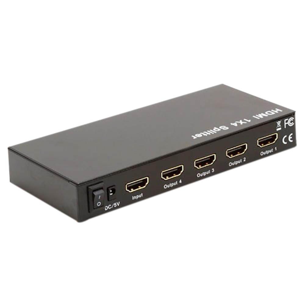 Cmple 4 Ports HDMI Powered Splitter 1x4 with Ultra HD 4K x 2K, 1080P & Full 3D support (One Input to Four Outputs)