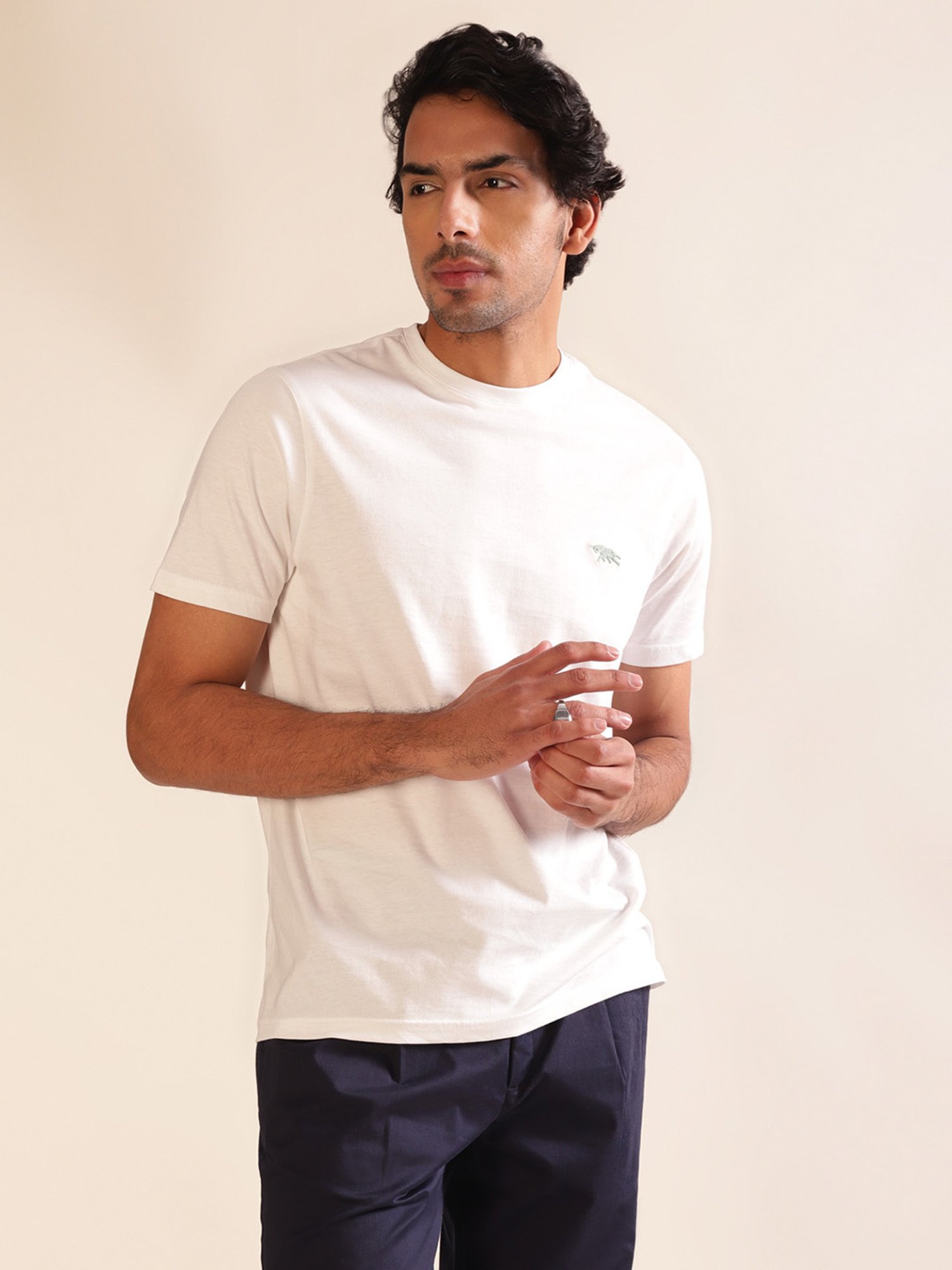 ANDAMEN White Regular Fit Crew T-Shirt