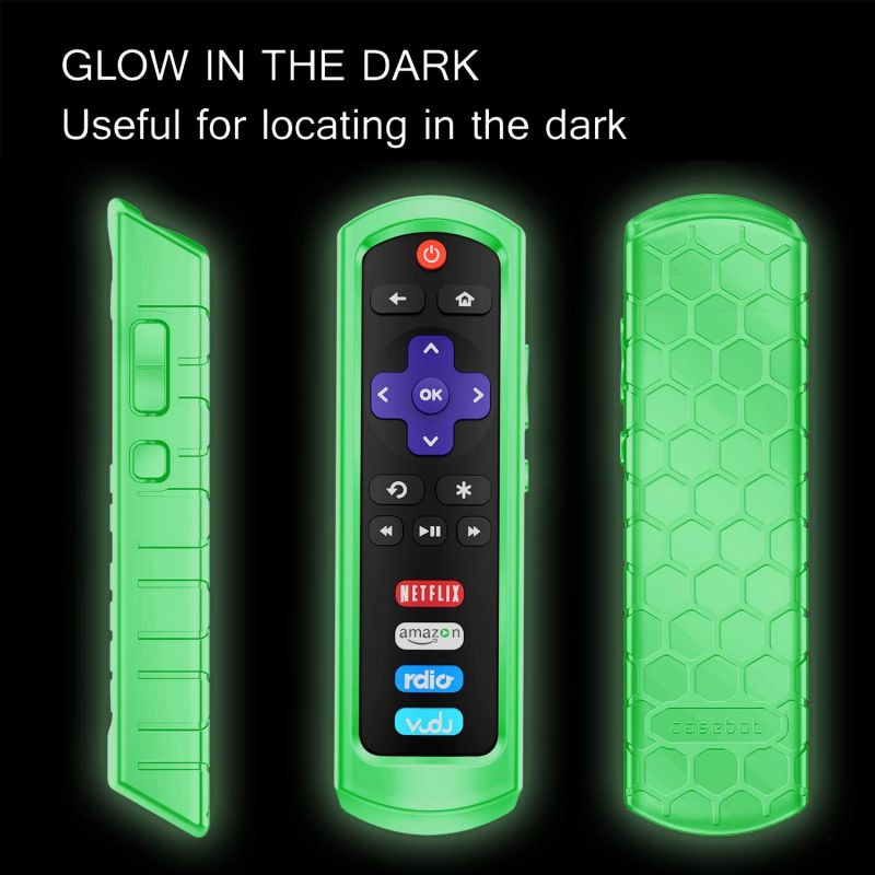 Fintie Protective Case for Roku Steaming Stick 3600R, TCL Roku TV RC280 Remote - CaseBot (Honey Comb Series) Light Weight (Anti Slip) Shock Proof Silicone Remote Controller Cover, Green Glow