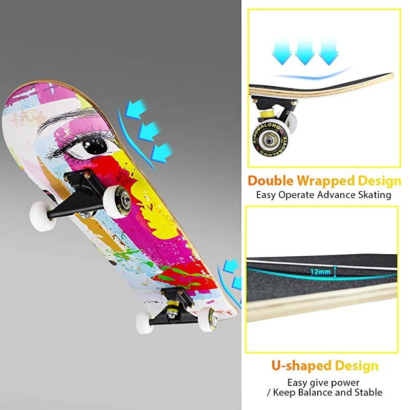 SkateboardsComplete Skateboards for Beginners Kids Boys Girls Adults YouthStandard Skateboards 31x8 with 7 Lays Maple Deck Pro Skateboards Longboard Skate Boards CB7LBBKKVZ