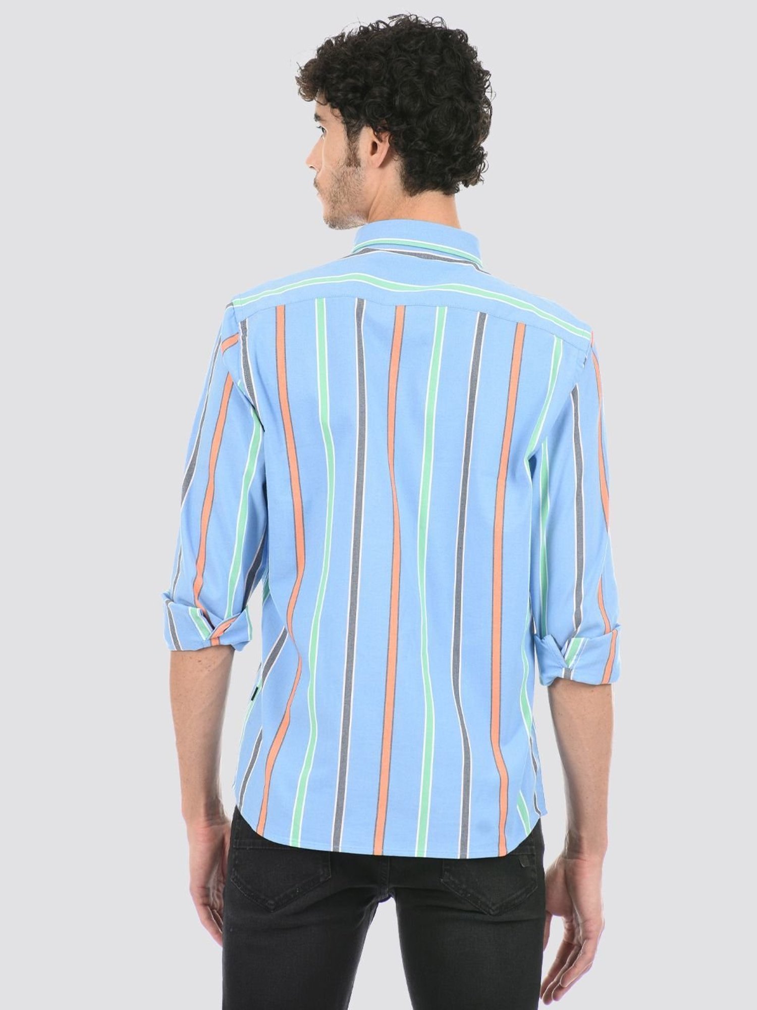 London Fog Blue Regular Fit Striped Shirt