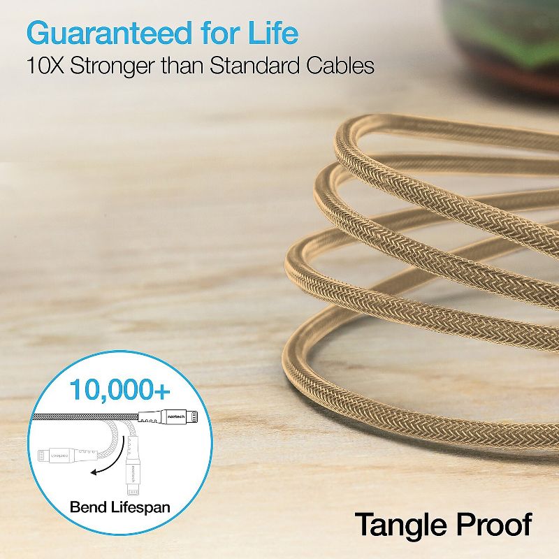 Naztech 4 ft. Braided Fast Charge MFi Lightning to USB-C Cable, Gold HPL14115