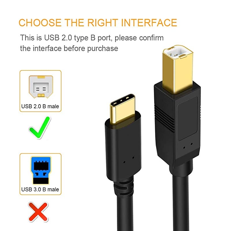 USB C to USB B Printer Cable 66 Feet USB C Printer Cable Compatible with MacBook Pro HP Canon Brother Samsung Printers etc 2M Black