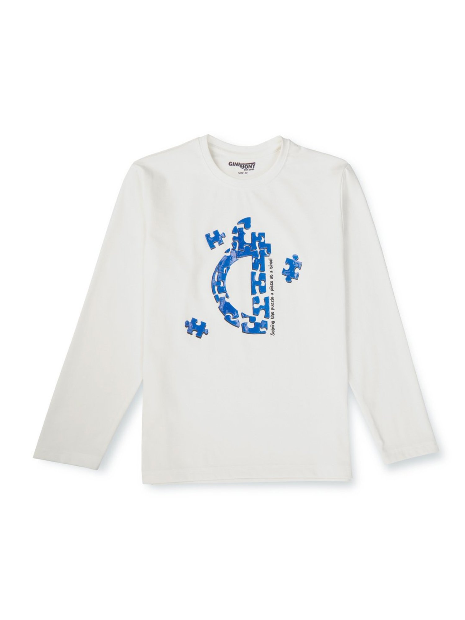 Gini & Jony Kids White Printed Full Sleeves T-Shirt