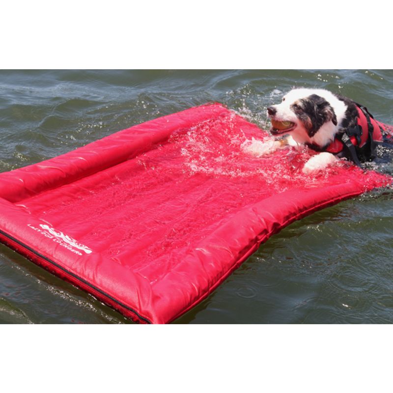 Lazy Dog Lounger Portable Puncture Resistant Durable Semi Submersible Water Float Pad for Pools and Lakes with Built In Attachment Loop, Red (Small)