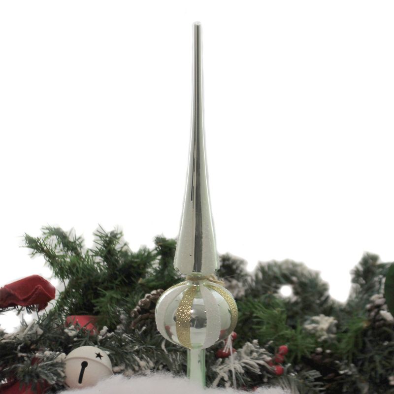 Tree Topper Finial 12.5" Mint Modern Tree Topper Glittered Stripes  -  Tree Toppers